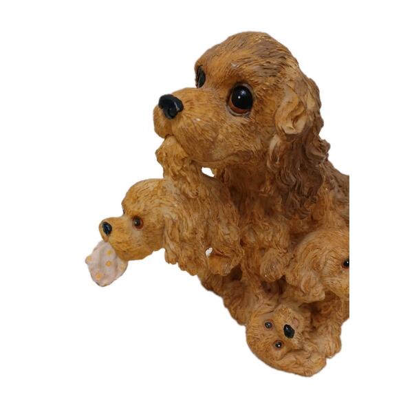 Cocker Spaniel Music Box Mother Dog Puppies Puppy Love Realistic Figurine Works - Picture 2 of 16